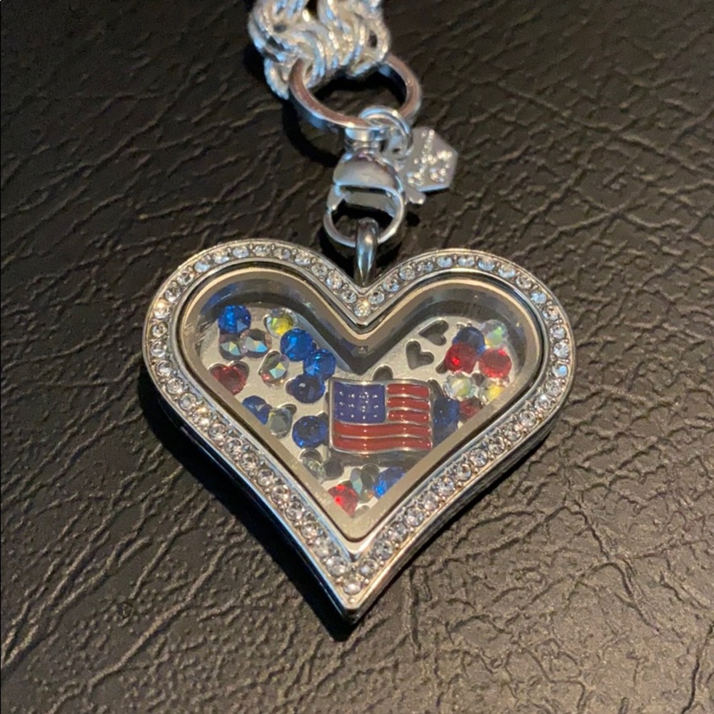 USA Heart Origami Owl Necklace